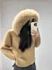 Cárdigan de Punto Coreano Retro Otoño e Invierno 2025 para Mujer, Holgado, Casual, Versátil, Manga Larga, Cuello de Piel, con Capucha, Chaqueta Suéter para Mujer