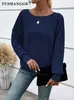 2025 Roupas Femininas Transfronteiriças Europeias e Americanas Site Independente da Amazon Outono e Inverno Nova Blusa Camiseta de Gola Redonda com Costela e Manga Morcego para Mulheres