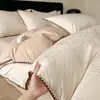 Conjunto de Roupa de Cama Jacquard de Cetim de Algodão de Fibra Longa Classe A Luxo Leve 80 Fios, Capa de Edredom Simples 100% Algodão, Lençol com Elástico, Jogo de Cama de 4 Peças