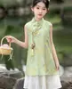Nuevo Vestido Qipao Estilo Chino para Niñas 2026 Verano Estilo Nacional Sin Mangas Hanfu Mejorado Vestido Floral Infantil con Cierre de Botones