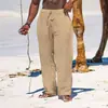 Transfronterizo 2024 Amazon deseo Nuevo Lino Holgado Hombres Simple Moda Color Sólido Casual Algodón y Lino Pantalones