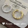 Anillo de Dedo Índice Simple con Diseño de Nicho Estilo K, Plata de Ley S925, Anillo Asimétrico de Piedra de Lava con Apertura Ajustable para Mujer