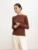 Camisa base de malha quente com gola redonda, de seda e lã, para mulheres, cor sólida, design solto e macio, adequada para usar em camadas no outono e inverno