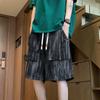 Pantalones cortos estilo americano para hombre, marca de moda, alta gama, con bolsillos grandes, negros, de verano, deportivos, finos, holgados, de cinco puntos