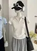 Camiseta de Manga Corta con Cuello Polo Omalai para Mujer Primavera y Verano Nuevo Estilo Plisada Cintura Ajustada Top Corto 5978