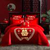 Venta al por mayor del fabricante Elegante Juego de Bordado para Boda de Cuatro Piezas Set de Cama de Boda Rojo de Algodón Puro de 100 Hilos Juego de Varias Piezas