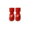 20 Zapatos y Calcetines Gruesos de Felpa para Bebé Otoño e Invierno, Calcetines Rojos de Año Nuevo Antideslizantes para Caminar en Casa, Calcetines para Bebé Recién Nacido
