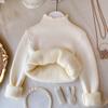 [en stock] Suéter de cachemira de una pieza para niños Nuevo suéter de otoño e invierno para niñas Cuello medio alto forrado de vellón Engrosado para niñas