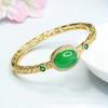 Pulseira Aberta de Calcedônia Amarela Gelo Natural com Ágata Verde Incrustada Pulseira Vazada Pulseira de Moda Antiga Joias Femininas