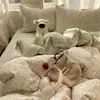 Juego de ropa de cama de cuatro piezas de terciopelo de leche para otoño e invierno, funda de edredón de terciopelo coral gruesa de doble cara de una pieza, juego de tres piezas de sábana de franela