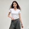 Nova Camiseta de Manga Curta de Verão 2026 para Mulheres, Algodão Slim Fit Gola Redonda Henley com Botões Emagrecedora Roupas Femininas Tops para Mulheres