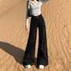 Calça jeans preta de perna larga para mulheres, novo estilo de verão 2026, cintura alta, modelagem solta, emagrecedora, não gruda no corpo, flare, calça comprida até o chão