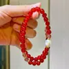 Pulseira de Ágata Vermelha Natural Sangue de Pombo Vermelho Clara Cristal Branco Cristal Morango Pérola 6mm