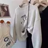 Sudadera de mujer para primavera e invierno 2026 nueva popular moda elegante súper bonita casual holgada top blanco y gris