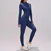 Macacão Colarinho Alto Color Block Transfronteiriço Zíper Meio Peça Roupa de Ginástica Feminina Roupa de Yoga para Exercício de Alta Intensidade 9326