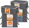 Paquete de 3 Contenedores de Almacenamiento de Ropa de 35L con Tapas, Bolsas Plegables para Almacenamiento de Mantas con Cremalleras, Ventana Transparente y Asas Reforzadas, para Armario y Organización de Ropa, Suéteres, Edredones, Ropa de Cama