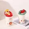 Taza de cerámica con estampado de dibujos animados personalizable, de doble uso, portátil, para estudiantes, para ir al trabajo y para uso en exteriores, taza térmica portátil