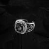 Anillo Vintage Antiguo Exquisito de Azúcar de Roca Zircón Negro para Mujer Apertura Ajustable Nicho Alta Gama Lujo Ligero Recién Llegado Joyería