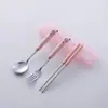 Talheres de aço inoxidável com tema de panda de desenho animado transfronteiriços de alta aparência para crianças, conjunto fofo de colher e garfo portátil, atacado do fabricante
