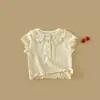 Camiseta Fashionável Elegante Versátil Tendência Estilo Coreano Nova de Verão 2026 para Meninas com Manga Curta e Gola Pequena Reversível
