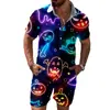 Novo Conjunto de Camisa de Manga Curta e Shorts Masculino com Estampa Engraçada de Halloween para o Verão - Venda Cruzada da Amazon