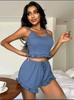 Pijama Feminino Transfronteiriço Sexy Pit Strip Beautiful Back Cross Strap Sling Fashion Shorts terno Europeu e Americano Roupas para Casa