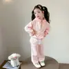 Conjunto de dos piezas a rayas de encaje rosa estilo coreano para niñas, nueva moda primavera y otoño 2026 para niñas pequeñas
