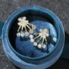 Elegante variedad de aretes micro-incrustados de circonio superior e inferior de doble uso, chapados en oro, con imitación de perla de concha, aretes con pasador de plata 925 para mujer