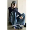 Jeans Americano Retrô de Perna Larga para Mulheres, Novo Verão 2026 Cintura Alta Solto Emagrecimento Calças Retas