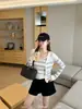 KAPOKConjunto de dos piezas de cárdigan de punto a rayas versátil estilo coreano + chaleco de rayas con cuello en U 26799