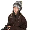 Gorro de Punto Jacquard Estilo Fair Isle con Pompón para Mujer, Gorro de Punto con Ambiente Retro para Otoño e Invierno, Gorro Caliente Holgado, Hace que la Cara Parezca Más Pequeña