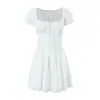 Vestido Corto de Algodón Blanco con Cintura de Manga Corta para Mujer, Estilo Europeo y Americano, Primavera 2025 6439