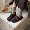 Sapatos Baixos Versáteis Femininos Novos Mocassins Sapatos Birkenstock Totalmente Fechados de Lã para o Trabalho Mocasins Cinza Outono 2026 Solado Macio