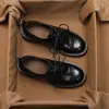 Sapatos Femininos de Couro Pequenos Cadarço Temperamento Estilo Coreano Tendência Primavera 2026 Retro Salto Médio Bloco Bico Redondo Corte Profundo Solado Grosso Sapatos Individuais