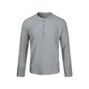 "Camiseta Base de Lyocell" Estilo retro americano, cuello Henry, transpirable y amigable con la piel, hombro regular, punto de mezcla otoñal manga larga
