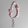 Cuerda para Teléfono Móvil Flor de Fresa DIY Cadena de Lanyard Hecha a Mano con Cuentas Joyería para Colgar Cuerda para Muñeca Accesorios de Joyería Cortos