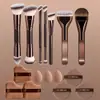 Set de Pinceles de Maquillaje Doble Cara Transfronterizo Europeo y Americano, Pincel para Base tipo Almohada, Pincel para Polvo de Rubor, Pincel de Maquillaje Color Café, Herramientas de Belleza