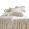 Lençol de Algodão Ajustável e Saia de Cama Duas em Um Estilo Francês Fresco Estilo Princesa Cobertura Completa Antiderrapante Conjunto de Três Peças