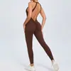 Mono de yoga estilo europeo y americano con hebilla en la espalda para mujer, realce de glúteos, sin espalda, secado rápido, body de fitness todo en uno