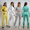 Conjunto Deportivo Europeo y Americano de Manga Larga, Pantalón Largo, Sujetador, Top Fitness, Chaleco, Tejido, Ropa de Yoga para Mujer