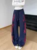 Pantalones de pierna ancha estilo perezoso de peso pesado para otoño para hombres y mujeres, pantalones casuales deportivos de baile callejero, hoja curva azul Klein americano