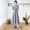 Vestido de punto de manga larga con cuello medio para mujer, nuevo estilo otoño e invierno, vestido largo de cintura ajustada, vestido suéter base adelgazante