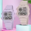 SYNOKE nuevo color de moda reloj electrónico luminoso impermeable deportivo para hombres y mujeres cuadrado clásico retro deportivo estudiantes