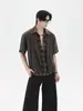 Camisa de Manga Corta a Cuadros Patchwork Falso Dos Piezas Estilo Old Money para Hombre, Cardigan Casual Holgado Vintage