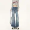 Jeans acampanados retro americanos transfronterizos 2026 para mujer, de tiro bajo, desgastados, con caída, versátiles, de pierna recta, pantalones de campana de corte holgado