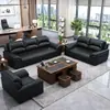 Novo Estilo Sofá de Couro Genuíno e Látex para Escritório, Simples Moderno Conjunto Combinado de Sofá e Mesa de Centro para Sala de Recepção Comercial
