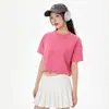 Camiseta de algodón puro para mujer, estilo retro americano lavado, 230 g, de verano, top corto de manga corta de alta costura, moderno para chicas calientes