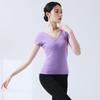 Traje de práctica de ballet con cuello en V, traje de gimnasia para mujer, traje de yoga sin espalda de manga corta, traje de danza moderna, top