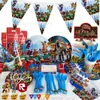 Decoración para Fiesta de Cumpleaños de Juego Roblox en Mundo Virtual Transfronterizo Suministros Banner Inserto Mantel Set de Platos de Papel