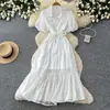 Vestido Rosa Suave Estilo Francés con Mangas de Linterna para Mujer, Estilo Romántico de Verano, Vestido de Línea A con Cinturón de Corbata, Adelgazante y Adecuado para el Trabajo